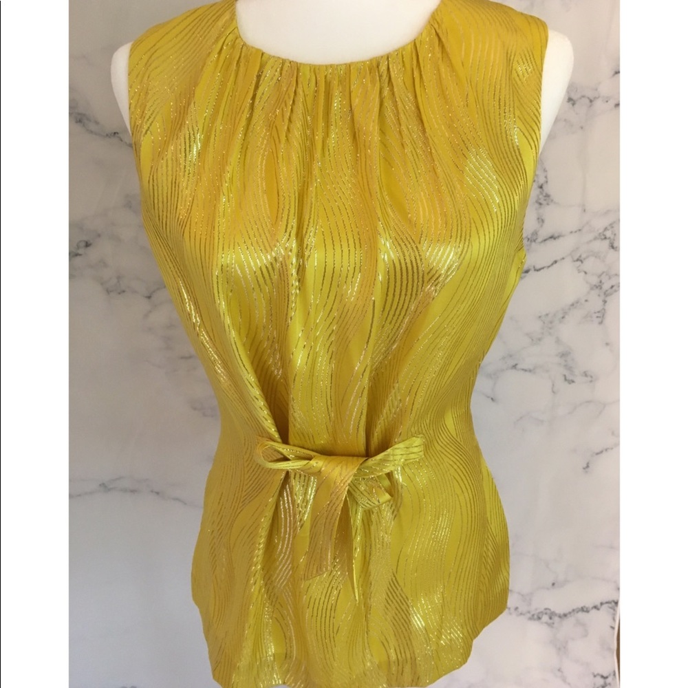 Tory Burch Yellow Gold Metallic Tie Front Top